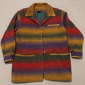 VTG Eddie Bauer Jacket Medium Multicolor Southwestern Ranch Coat Wool Striped